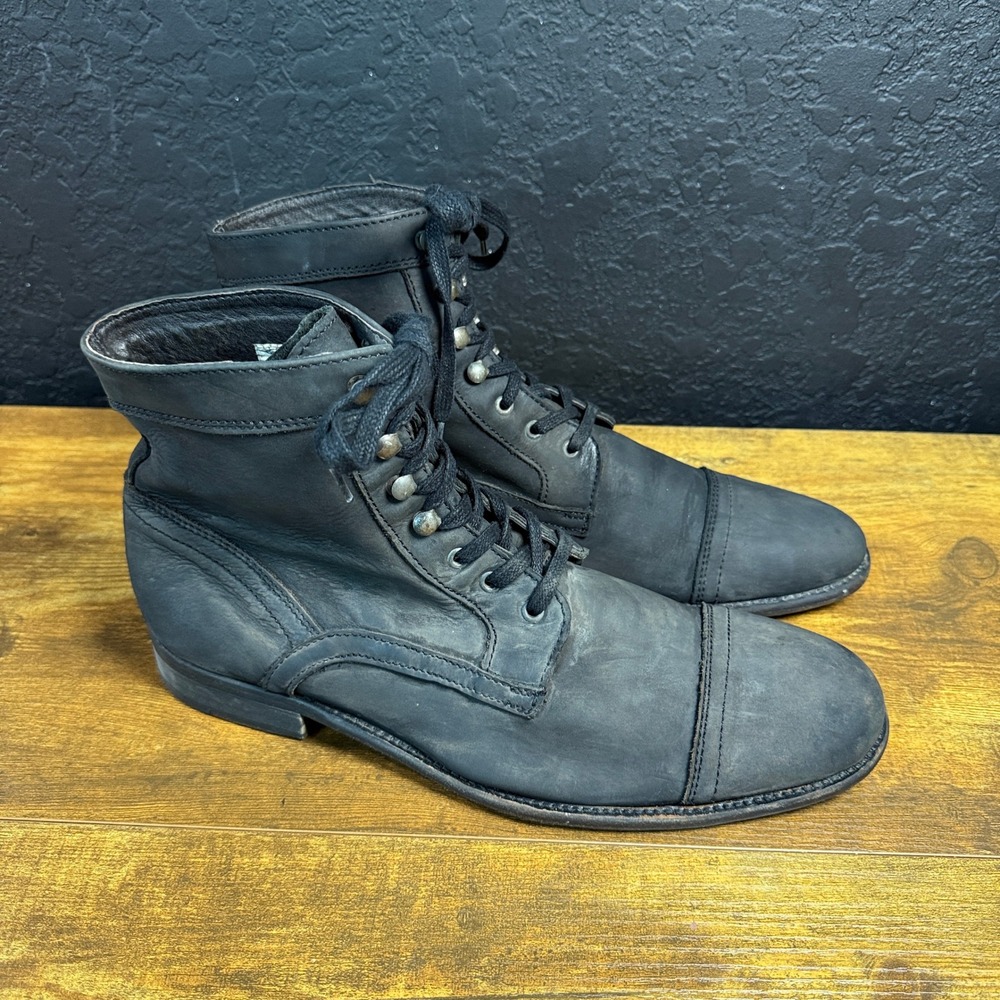 Kenneth Cole Game Lace Black Leather Cap Toe Combat Boots Mens 12M